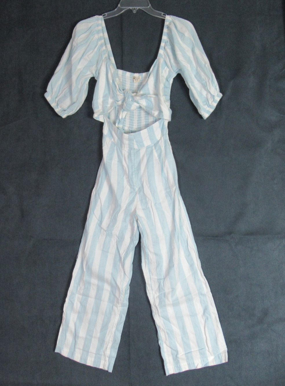 Billabong Jumpsuit Womens Small Vista Blue Striped Dizzy Daze Front Tie Romper